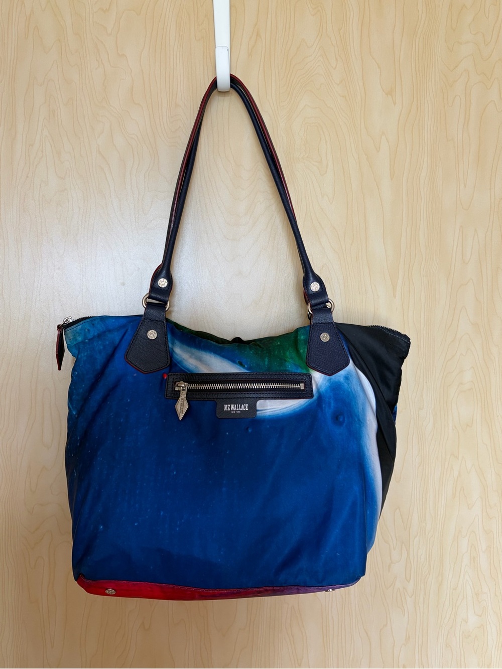 MZ Wallace Cosmic Shoulder Bag Nylon Blue White Red Zip Close - Picture 14 of 14
